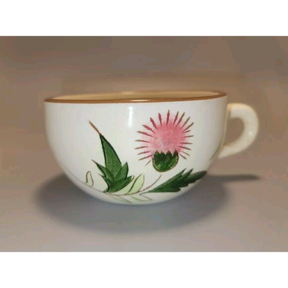 Stangl Pottery Coffee Tea Cups Set 6 Thistle Design Hand Painted Low Profile MCM - Picture 2 of 9
